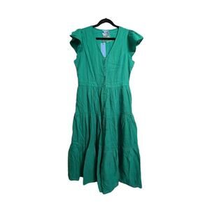 NWT Draper James Lainey Midi Dress Mint Green Dobby Stripe Tiered Size 12